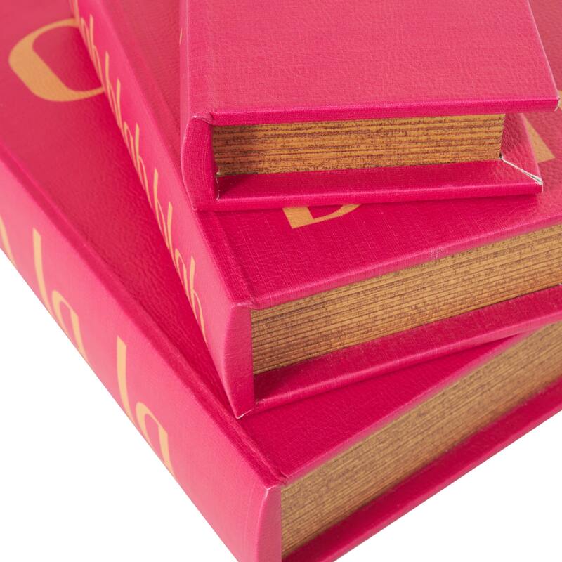 Red Wooden "Ooh La La" Faux Storage Book Decorative Box with Gold Lettering (Set of 3)