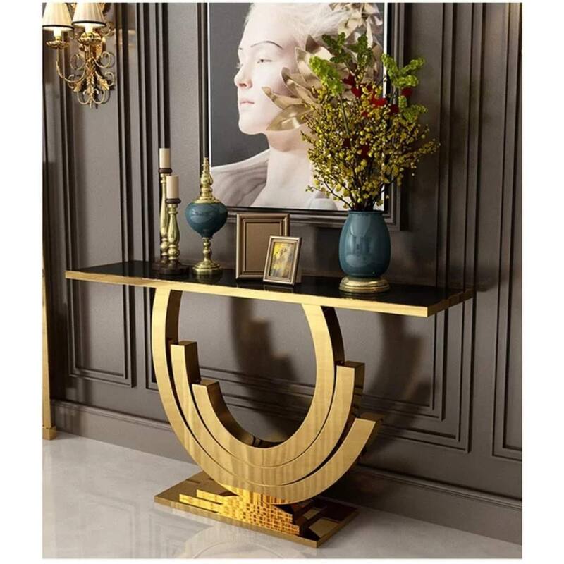 New Moon Console Table (Faux Marble) - Gold