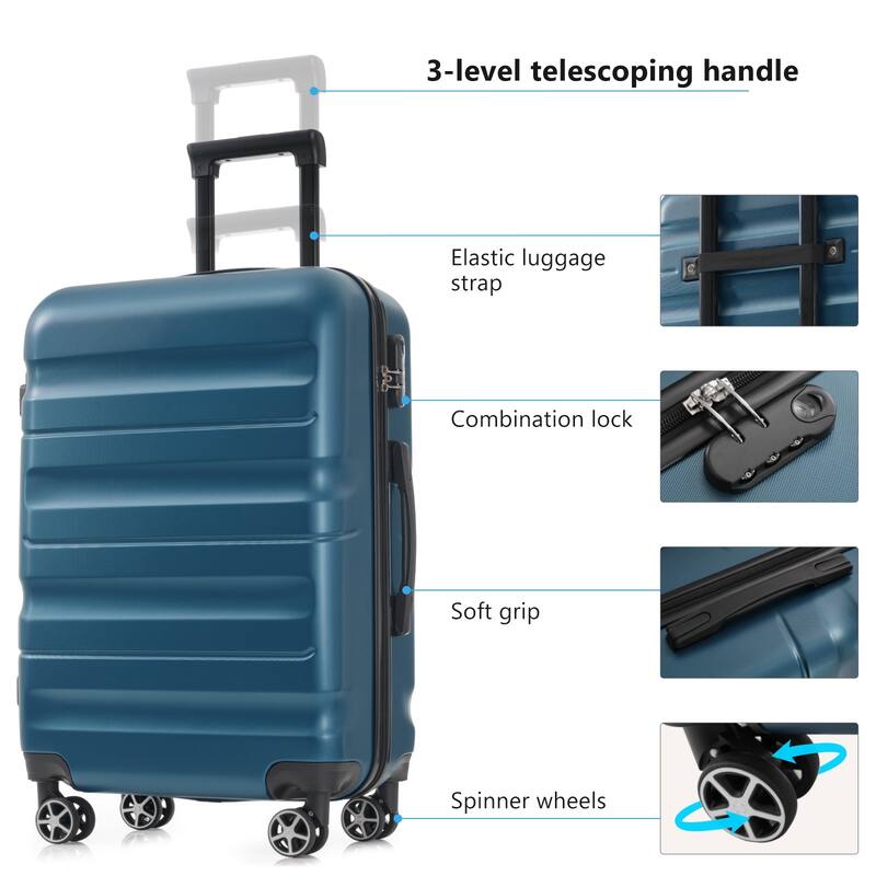 6-Piece Modern Hard-Shell Luggage, Lightweight Luggage with Spinner Wheels, for Boarding Travel, Inky Blue