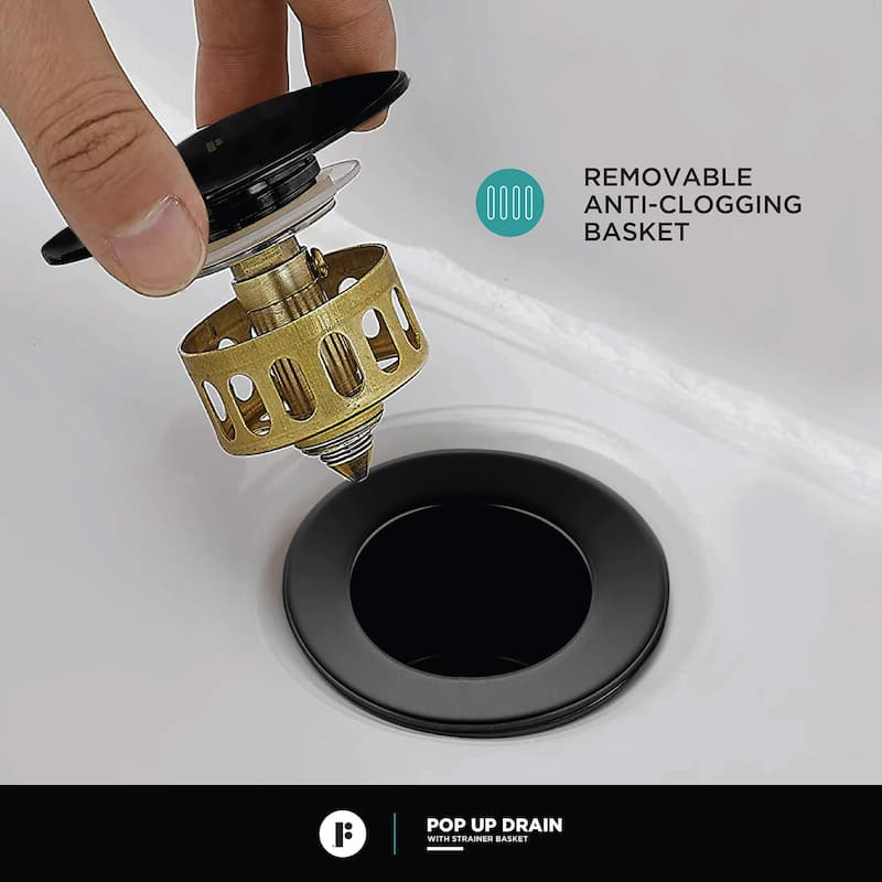 Fine Fixtures Pop Up Drain With Strainer Basket in Satin Nickel