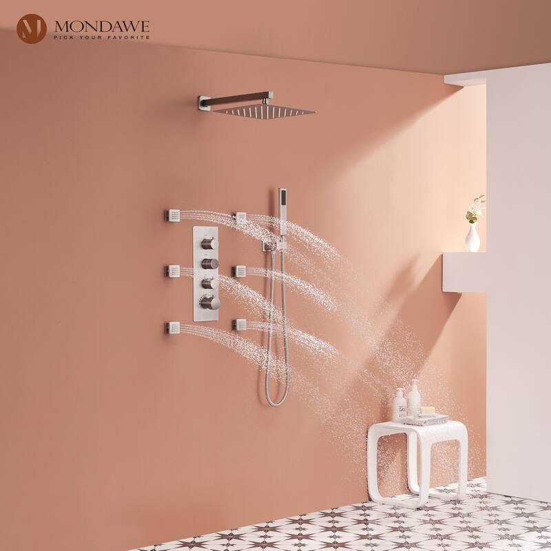 3 Functions Wall Mounted Thermostatic Shower System with Rough-in Valve - Brushed Nickel 2