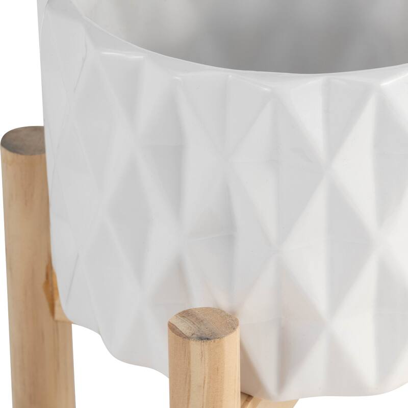 Sagebrook Home Ceramic Planter on Pine Wood Stand - Enhance Your Living Space - Garden Chic Decor