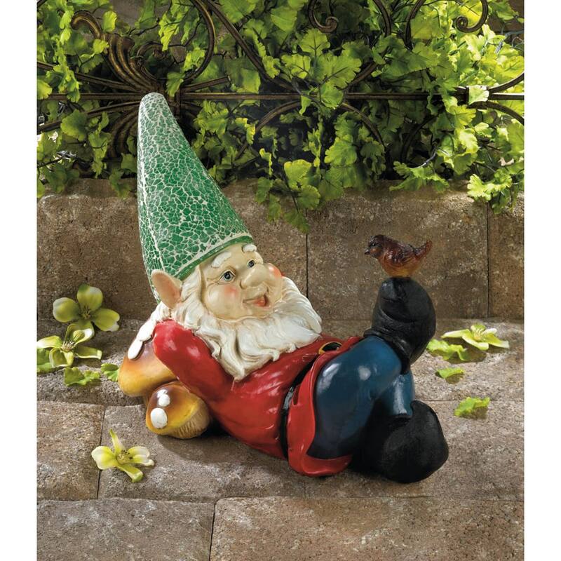 Lazy Gnome Solar Lighted Outdoor Garden Statue - 11.75" - Red and Blue