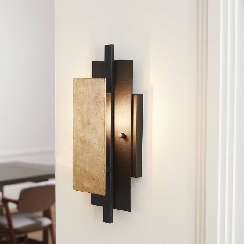 Lowery Collection One-Light Textured Black Distressed Gold Wall Sconce Light - 5.375 in x 3.62 in x 15.12 in