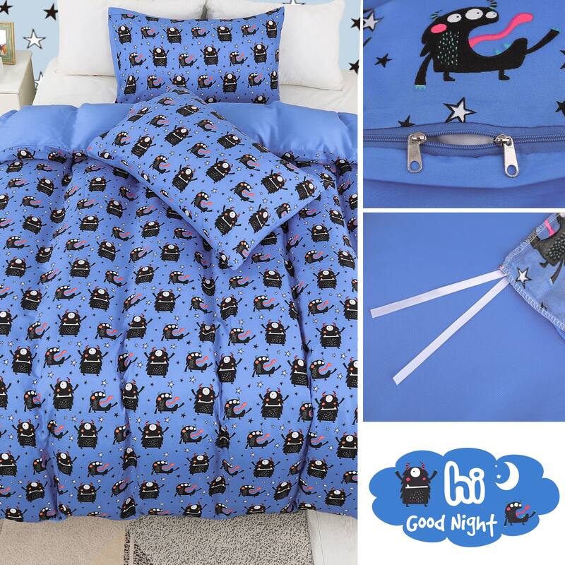 3 Piece Polyester Microfiber \Duvet Cover Set Black Cartoon Pattern