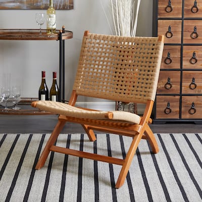 Brown Wood Handmade Woven Accent Chair