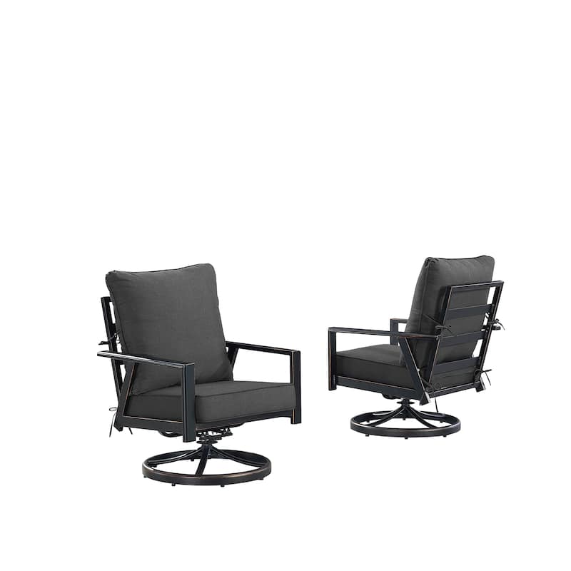 Pair of Black Aluminum Deep Seating Swivel Rocker Club Chairs with Cushions