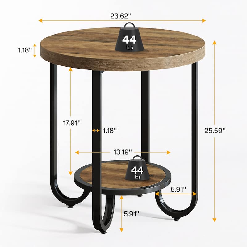Industrial Wooden Metal Round End Side Couch Table for Living Room