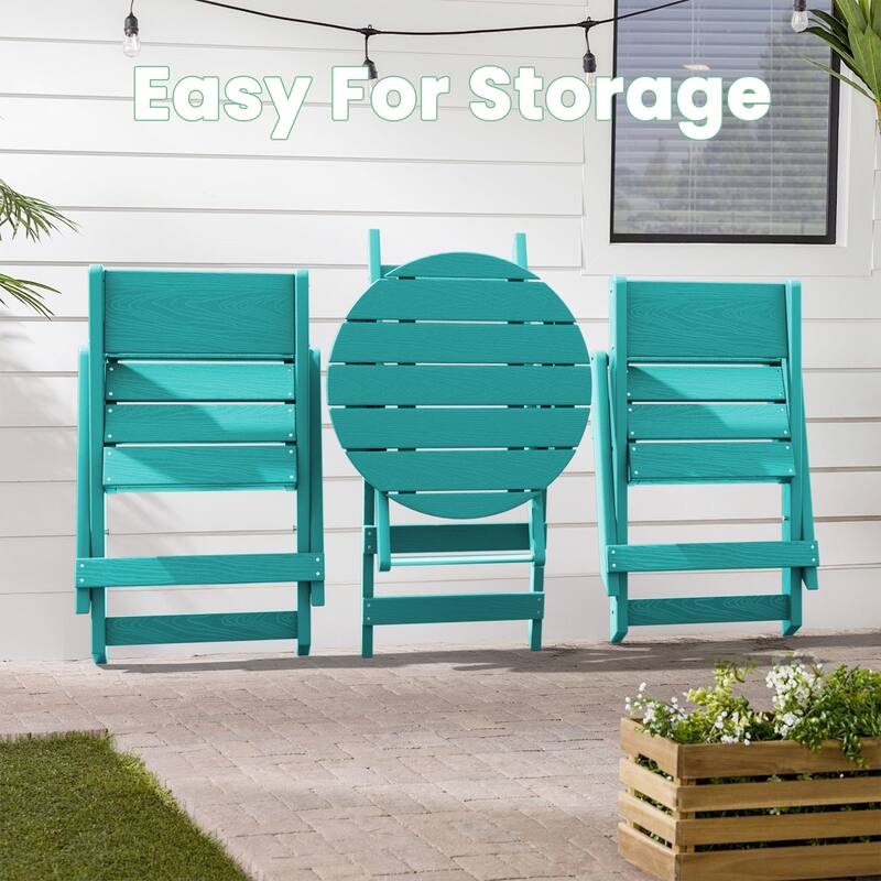 3-Piece Outdoor HDPE Bistro Set, Waterproof, Weather-Resistant & Foldable