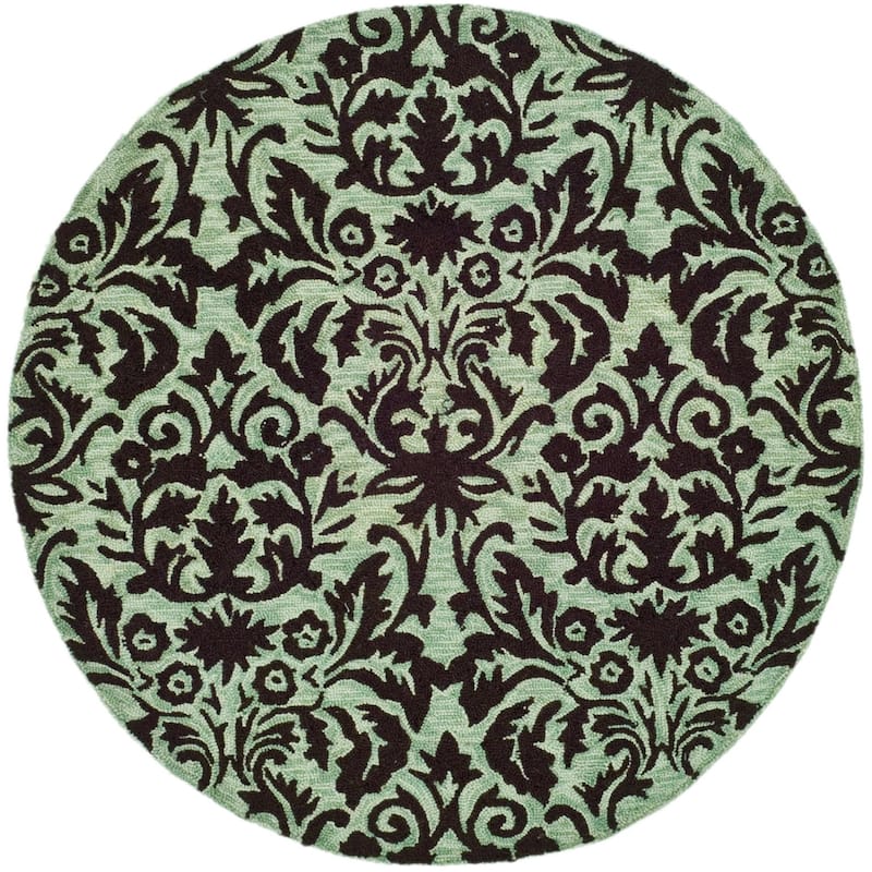 SAFAVIEH Handmade Chelsea Duschka French Country Wool Rug - 4' Round - Sage/Chocolate