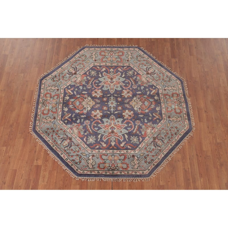 Blue Heriz Serapi Oriental Octagon Area Rug Wool Carpet - 6'0"x 5'11"
