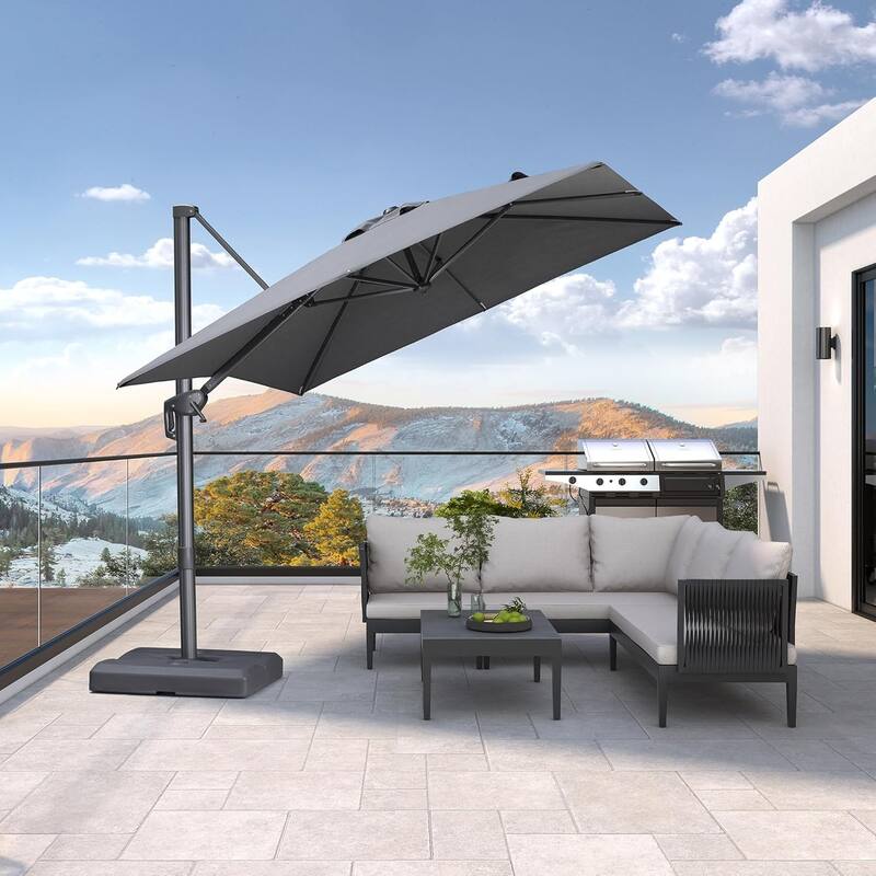 PURPLE LEAF Stylish UV50+ Fade Resistant Patio Cantilever Umbrella With Base - 8ftMistGrey