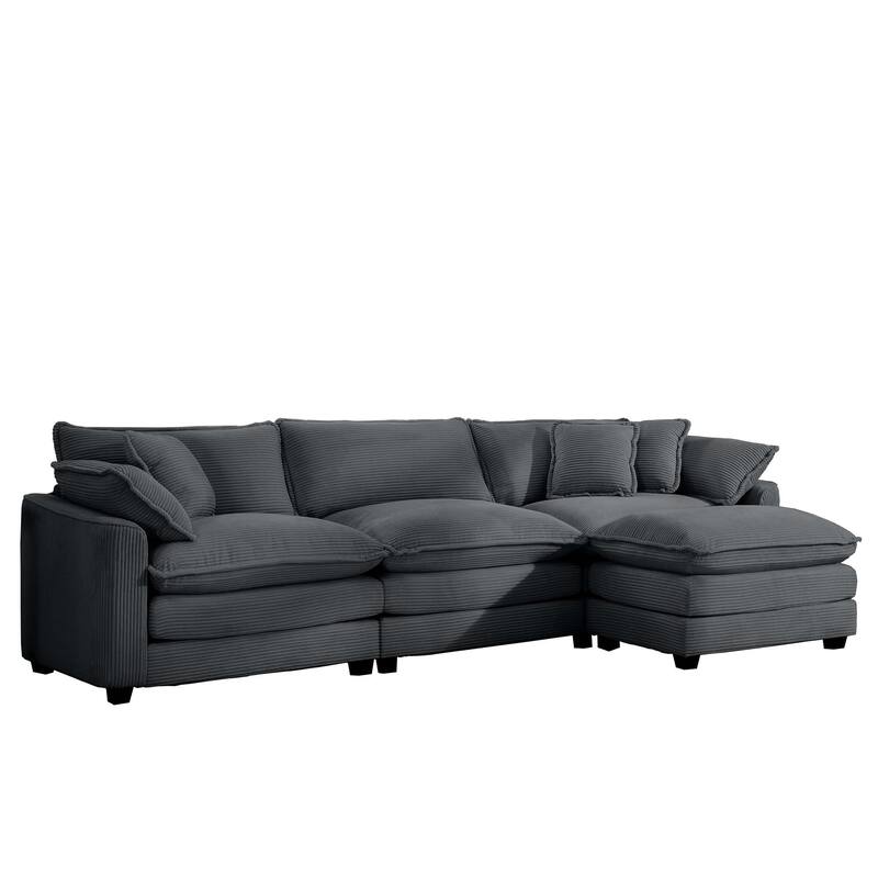 L-shaped Chaise Sectional Sofa with Ottoman and Double Cushions