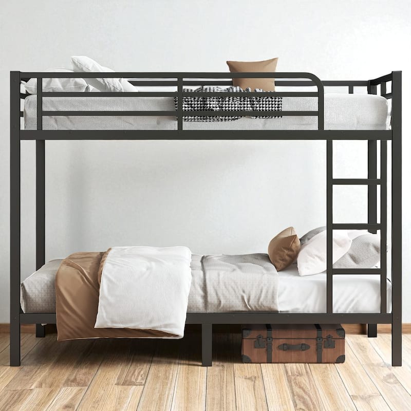 Heavy-Duty Metal Full XL over Full XL Bunk Bed with Guardrails, Noise-Free Design & Underbed Storage