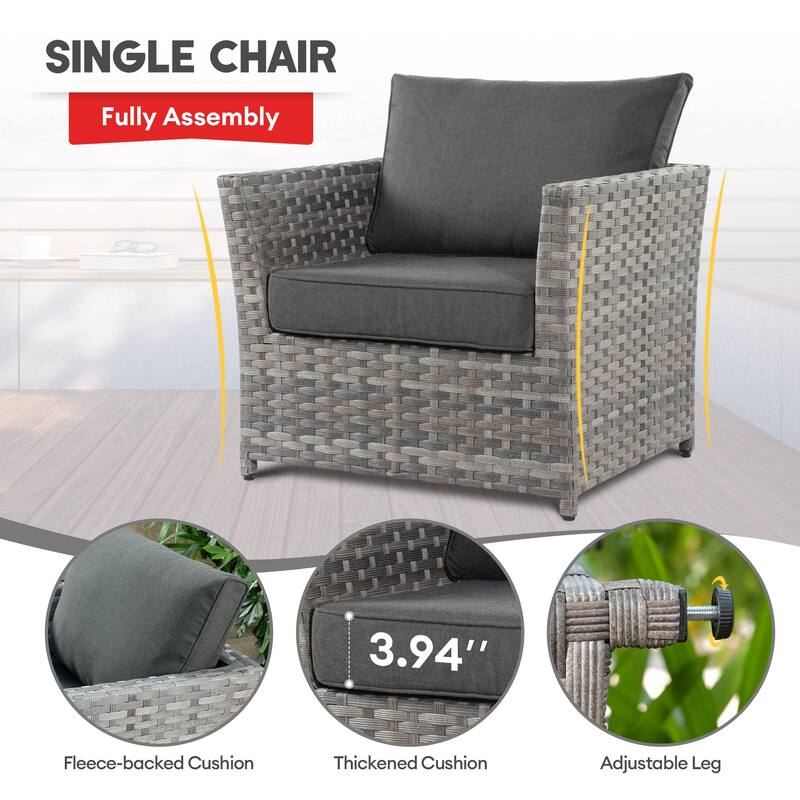 XIZZI 13-piece Patio Furniture Outdoor Wicker Sectional Set with Fire Pit