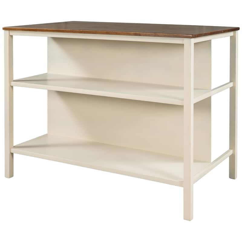 Kitchen Island, Rubber Wood Dining Table Prep Table with 2 Open Shelves