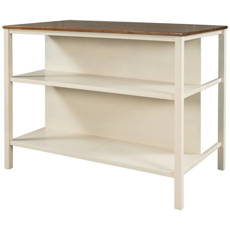 Modern Style 3-piece Dining Set with Rectangular Table, 2 Open Shelves and 2 Stools