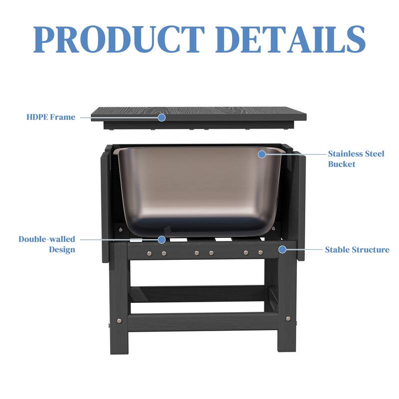 Outdoor Patio Weather Resistant HDPE Coffee & Side Table, Build-in Stainless Steel Cooler Bucket
