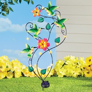 Hand-Painted Solar Powered Hummingbirds and Flowers Stake - 24.500 x 13.500 x 2.000