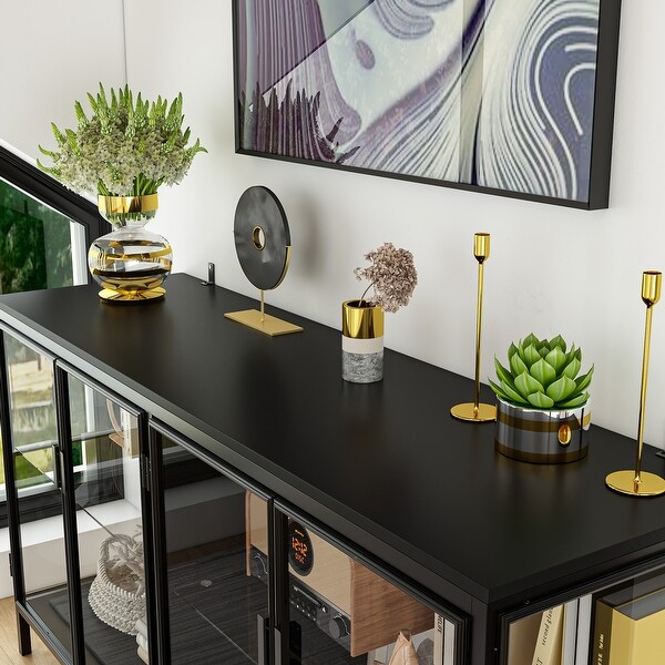 Black Metal Glass Display Cabinet with LED Lights Accent Cabinet 55.1 W On Sale Bed Bath Beyond 39860301