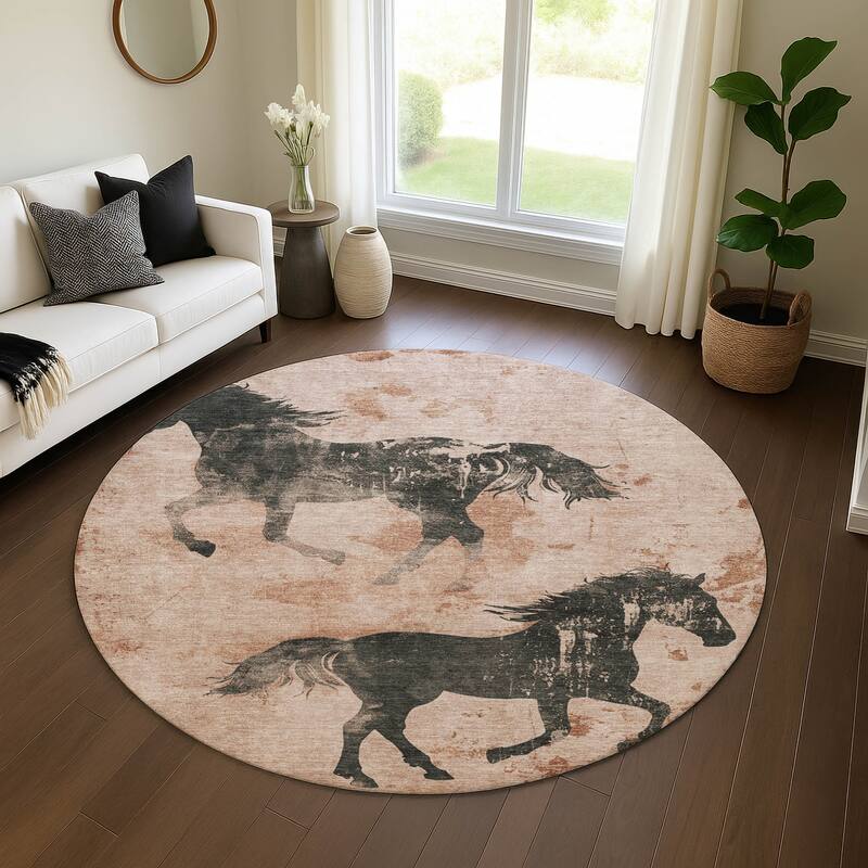 Premium Washable Super Two Horses Mayfield Rug - Paprika - 8' x 8'