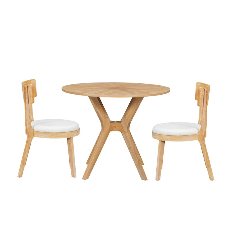 Farmhouse Round Dining Table Set for 2, 39.4" Wood Kitchen Table with 2 Chairs, Compact 3-Piece Dining Set for Small Spaces