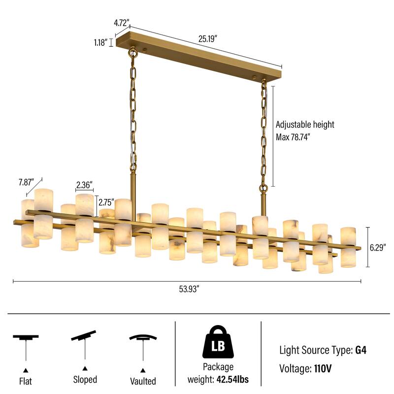 Modern Alabaster Glass Chandelier, Round or Linear Pendant Light with Up & Down Shades, D600-L1370, Copper or Black Finish