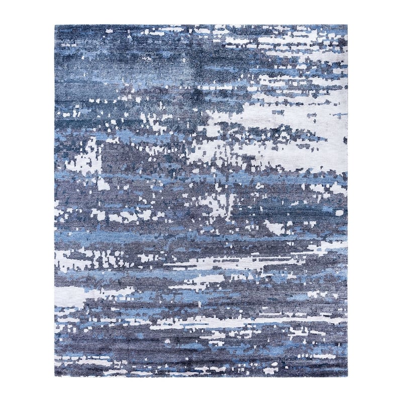 Modern One-of-a-Kind Handmade Area Rug, Blue - 8' 1" x 10' 1"
