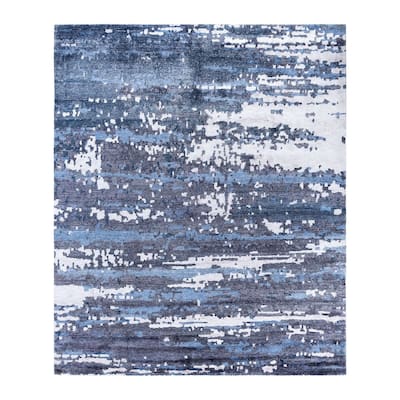 Modern One-of-a-Kind Handmade Area Rug, Blue - 8' 1" x 10' 1"
