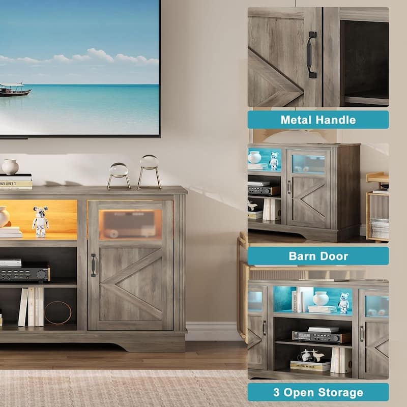 Entertainment Center TV Stand for 65 Inch TVs with Storage Cabinets, Power Outlet & LED Light - N/A