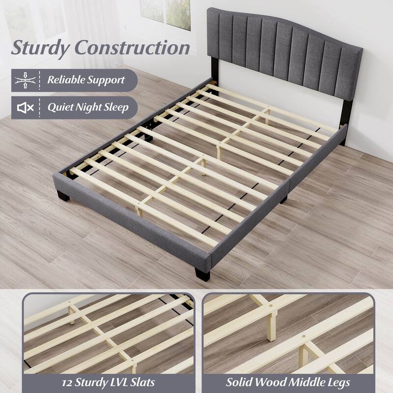 Costway Modern Upholstered Bed Frame Queen Size Platform Bed with