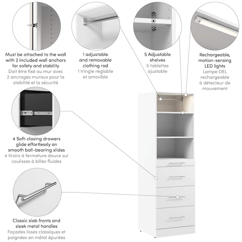 Bestar Florence 25W x 25D Closet System with 4 Drawers, Slab