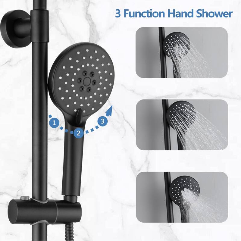 Wall Mounted Rain Showerhead and Hand Shower System with Adjustable Slide Bar (Rough-in Valve Included)