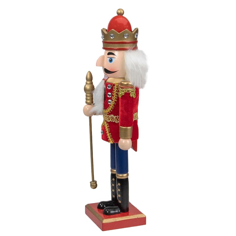 14" Red Gold Christmas Nutcracker King Scepter Tabletop Figurine