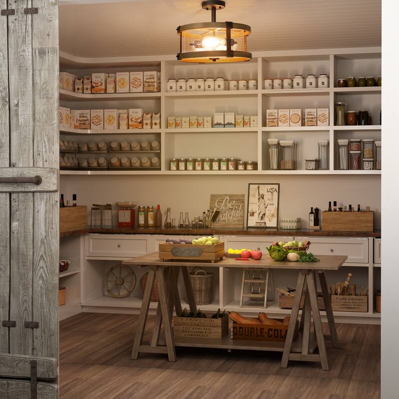 Modern Farmhouse 2-Light Drum Semi-flush Mount Seeded Glass Ceiling Light