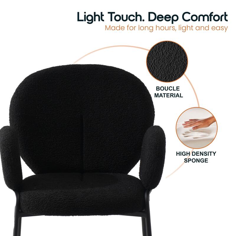 Celestial Modern Boucle Upholstered Accent Dining Chair with Black Iron Legs and Plush Seating for Living/Dining Room (Set of 2)