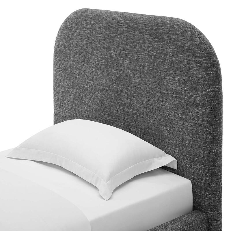 Hillsway Modern Curved Headboard Slate Fabric Upholstered Twin Size Platform Bed