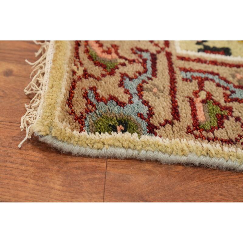 Hand-knotted Transitional Wool Carpet Green Oushak Rug Oriental Carpet Floral Area Rug Oriental Carpet - 8' 0'' X 2' 7''