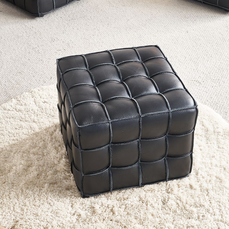 17.32''Genuine Leather Tufted Ottoman,Footstool For Living Room & Bedroom