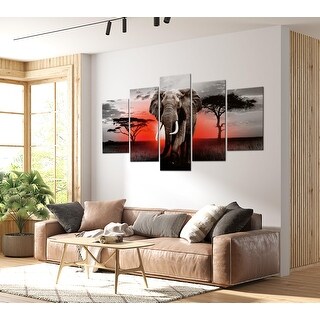 Animal Canvas Wall Art - Elephant Red Sunset - 5 Pieces - Bed Bath ...