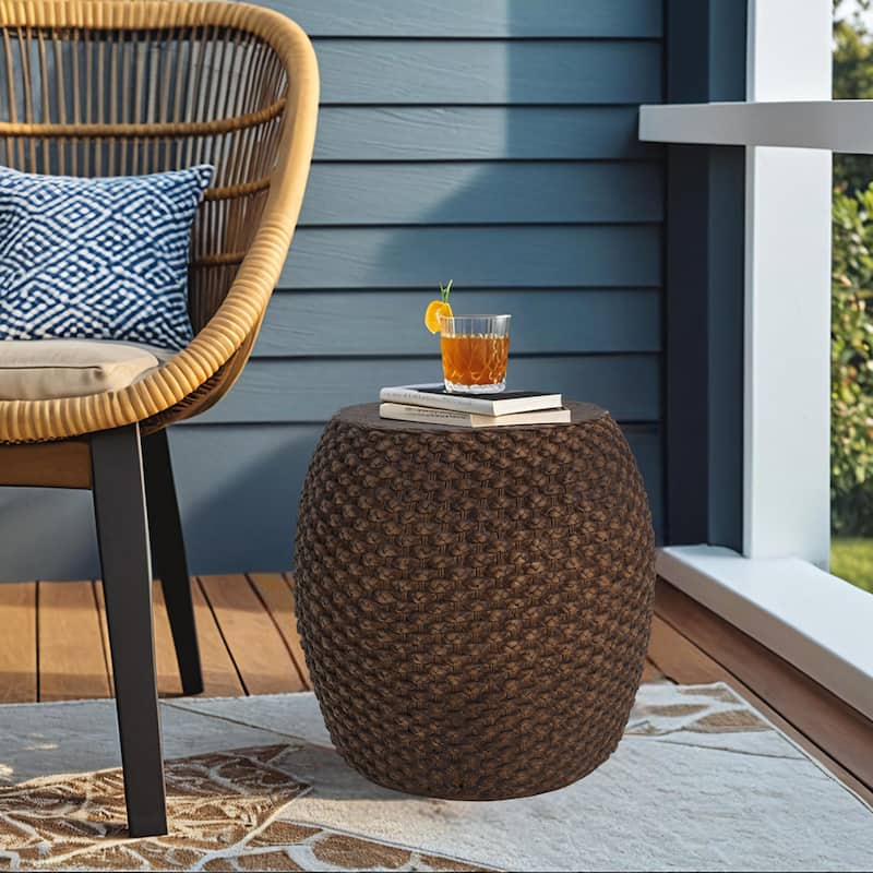 Handwoven Faux Rattan Accent Table – Crafted from Durable MgO Material, Perfect for Indoor & Outdoor Decor in Warm Brown‌