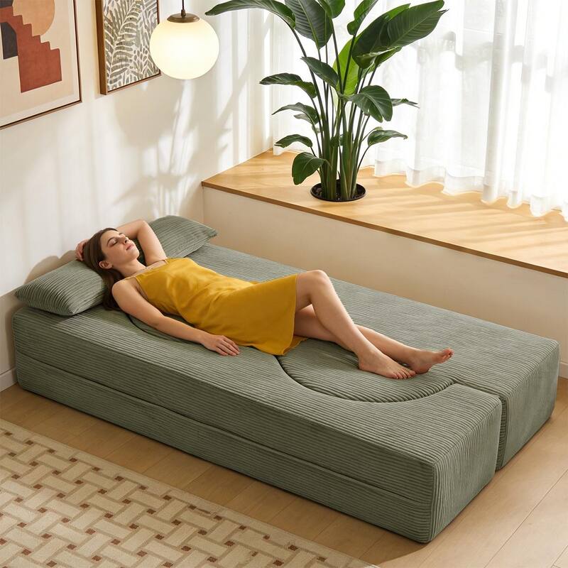 75 Inch Memory Foam 2-in-1 Foldable Sleeper Sofa Bed w/ 2 Pillows for Living Room