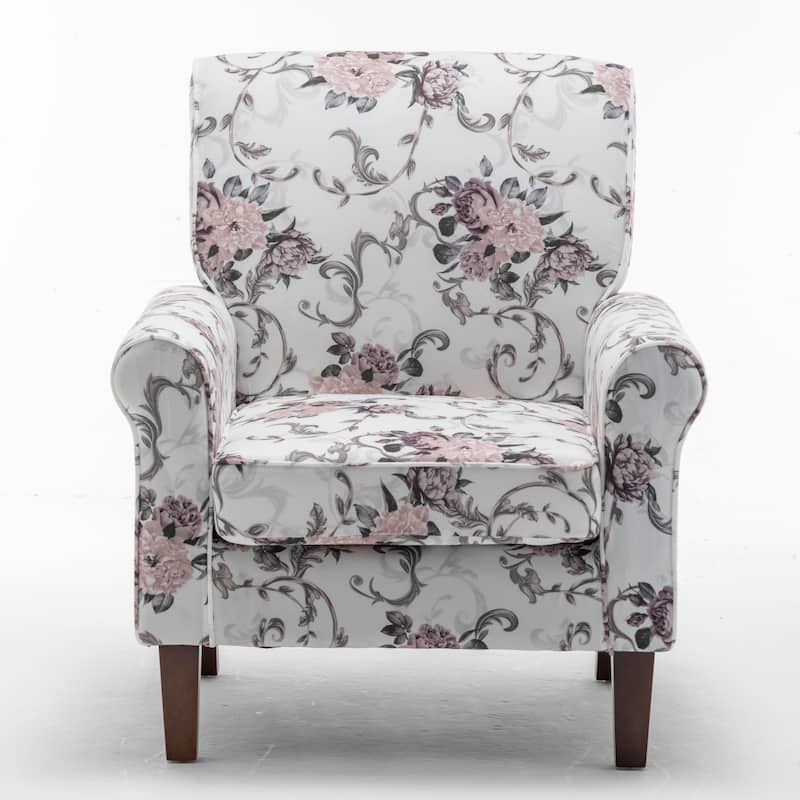 Traditional Rolled Arm Living Room Armchair - Floral
