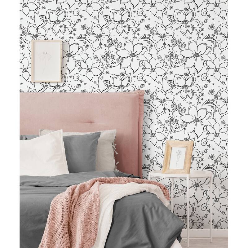 NextWall Linework Floral Peel and Stick Removable Wallpaper