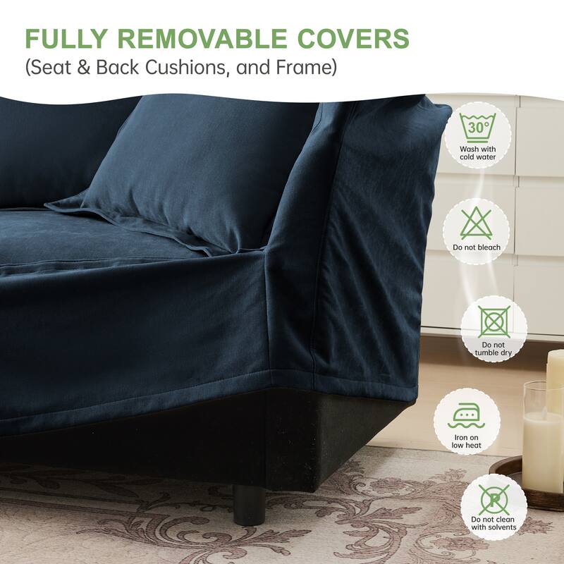 Chenille Slipcovered Armchair with Deep Seat, 3 Large Pillows and 300lb Capacity