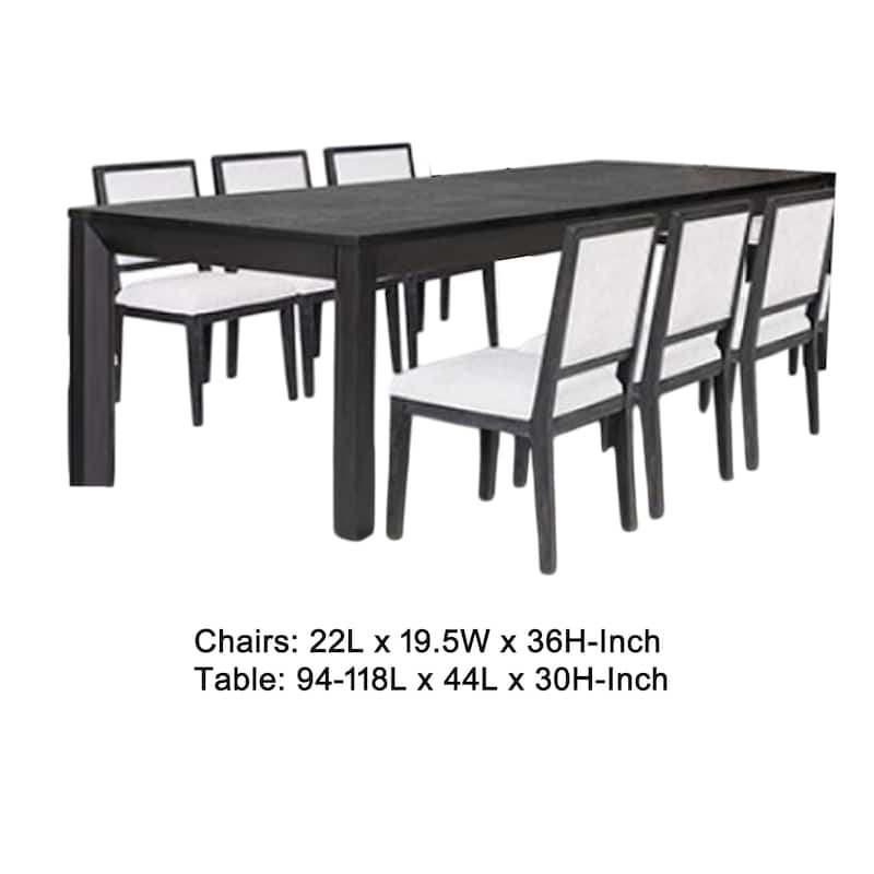 Kizie 7pc Dining Table Set, 94-118 Inch Extendable, Black Wood Chairs