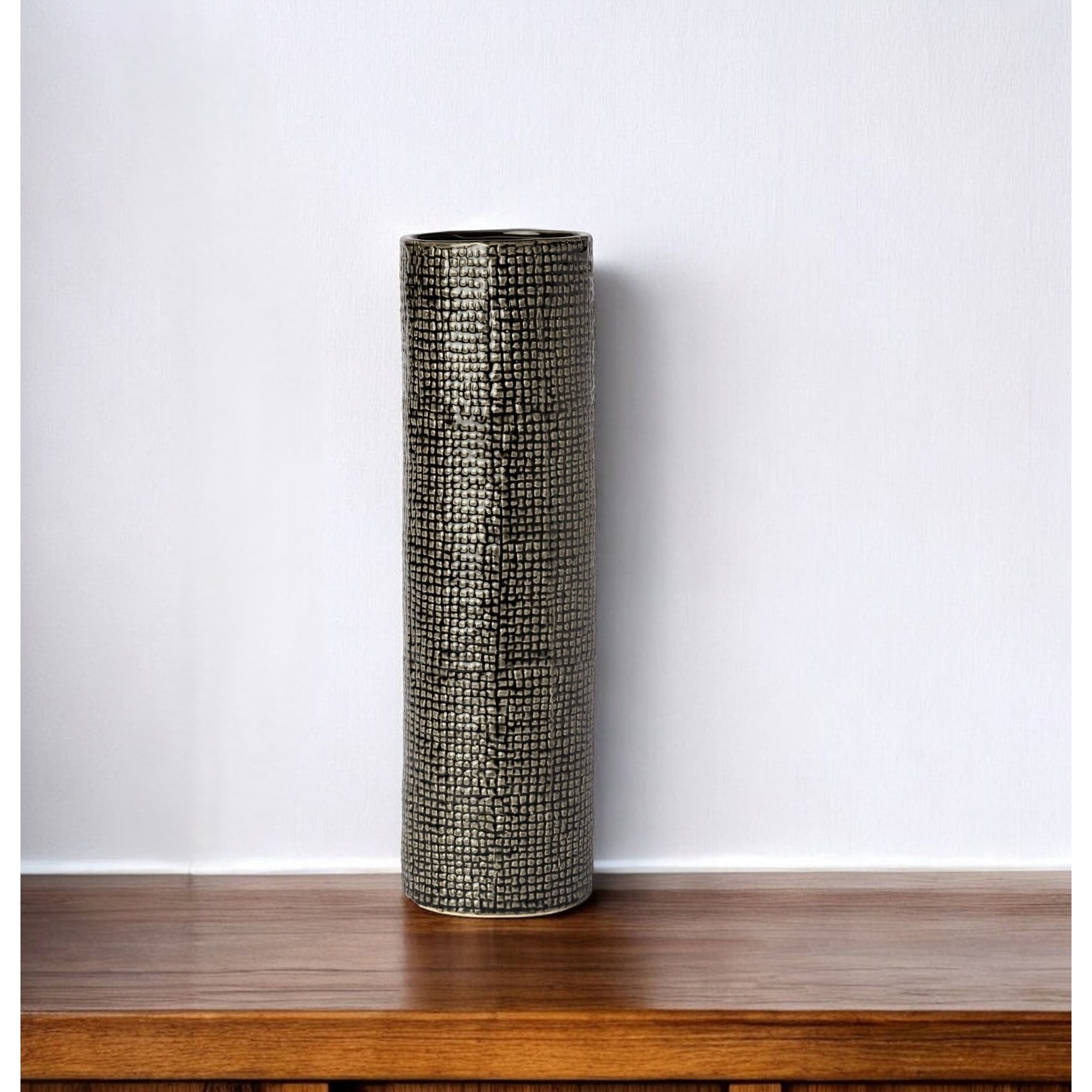 HomeRoots 15" Black And Gold Abstract Cylinder Ceramic Table Vase