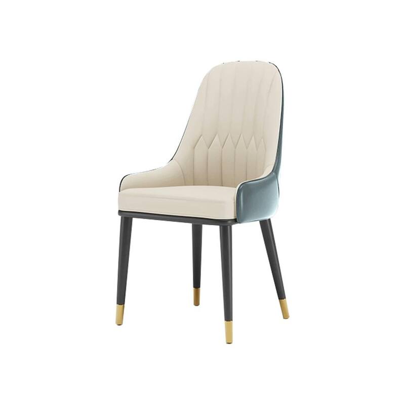 Modern Dining Chair With PU Leather and Solid Wood Legs Partial Assembly,Beige(Set of 2)