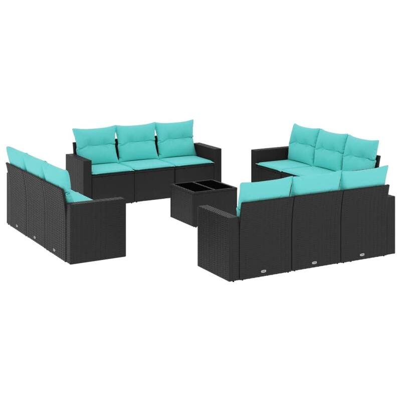 vidaXL Patio Sofa Set with Cushions Black Poly Rattan - 21.7" x 24.4" x 27.2"
