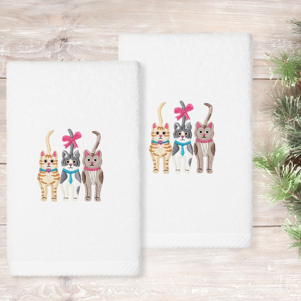 Authentic Hotel and Spa Cats - Embroidered Luxury 100% Turkish Cotton Hand Towels (Set of 2)